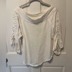 We The Free People beige ruched sleeve tee top women’s cotton shirt xs x-small